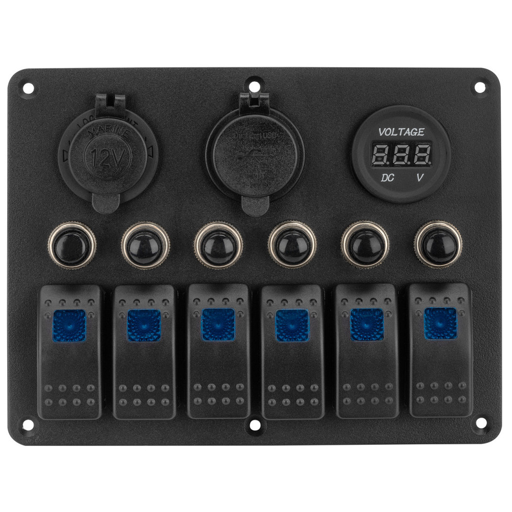 Панель на 6 переключателей автомат 155х115мм + прикуриватель, двойной USB порт, вольтметр HF60-106BU Киев - изображение 1