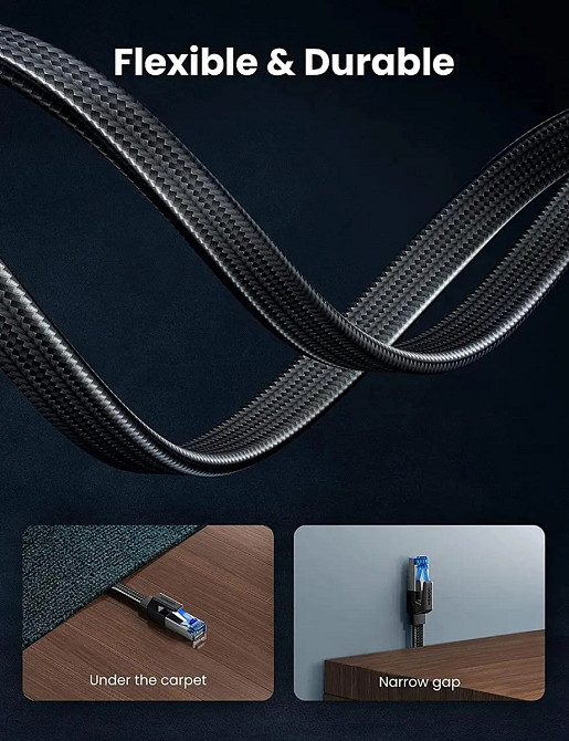 Високошвидкісний інтернет-кабель Ugreen Cat8 40gbps RJ45 40168 (Чорний, 0.5м) Миколаїв - фото 5