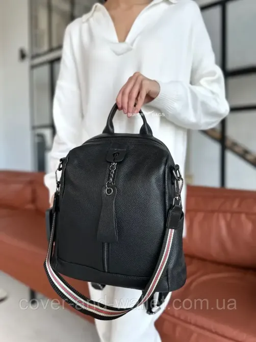 Стильный женский кожаный рюкзак черного цвета среднего размера Puos Киев - изображение 6