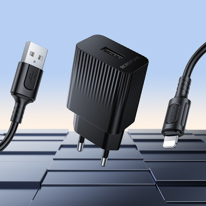 Мережевий зарядний пристрій з кабелем BOROFONE BAS71A Source single-port charger set(iP) Black Одеса - фото 4