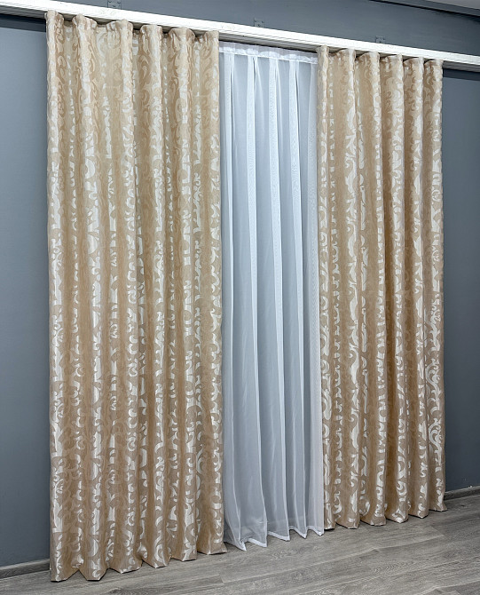 Комплект готових штор VR-Textil Жакард Вензель № 416ш Бежевий 100х290 см 2 шт (31-0129) Київ - фото 4