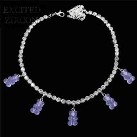 Ожерелье с мишками цвет сиреневый - длина 35см + 22см, (ругелируется), смола, цинковый сплав Киев