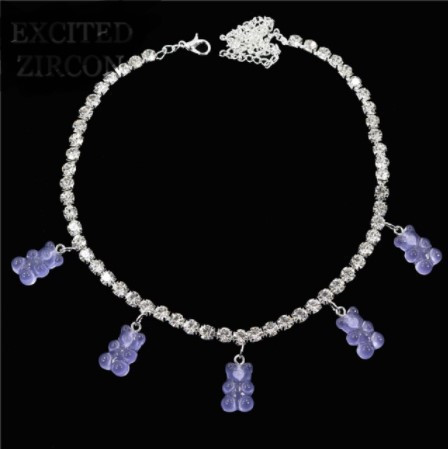 Ожерелье с мишками цвет сиреневый - длина 35см + 22см, (ругелируется), смола, цинковый сплав Киев - изображение 1