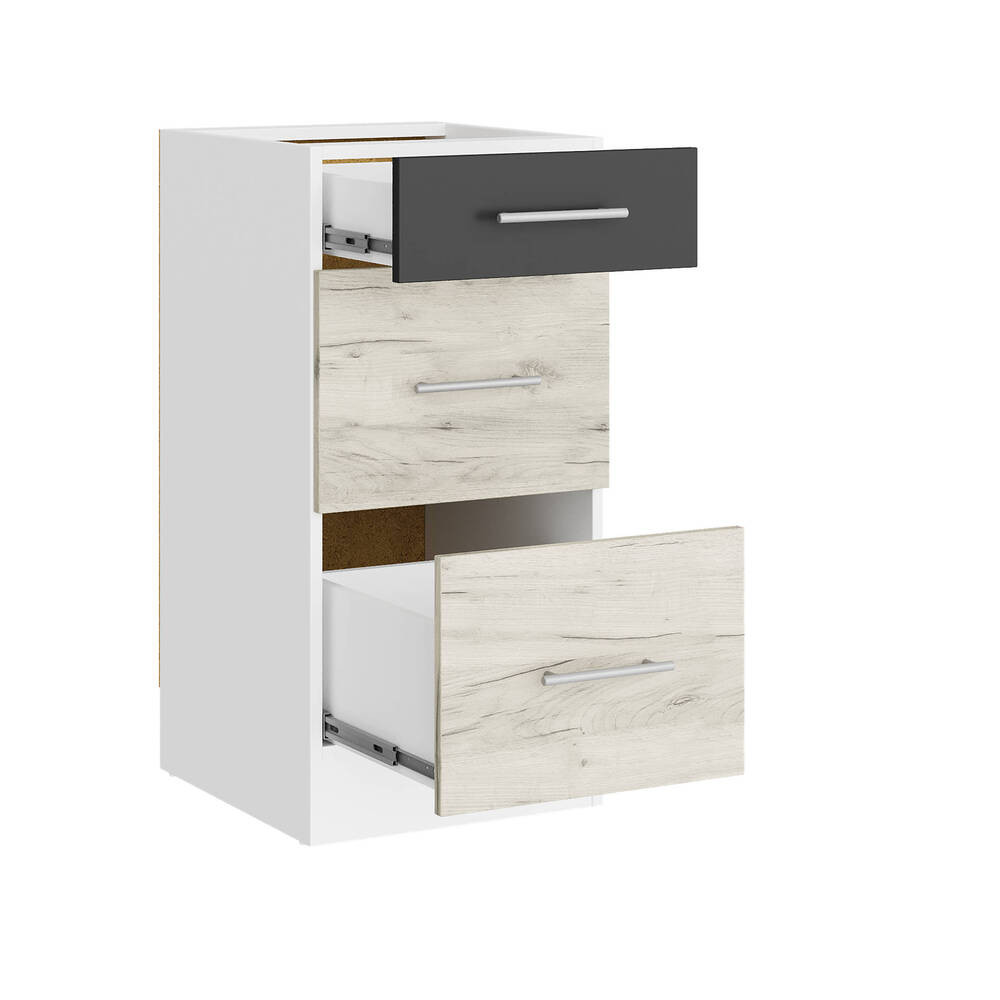 Кухонный модуль на 3 ящика Эверест Эко 400 дуб крафт белый/графит/белый (без столешницы) 40х46х82 см (DTM-071033) Львов - изображение 2