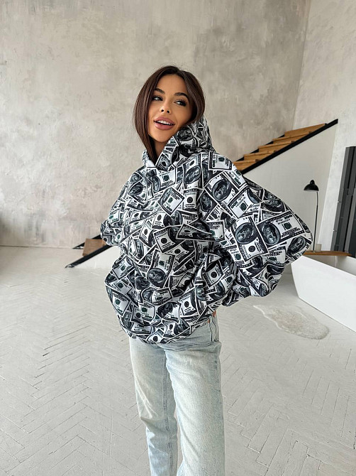 Женская стильная оверсайз худи с долларами трехнитка на флисе Одесса - изображение 7