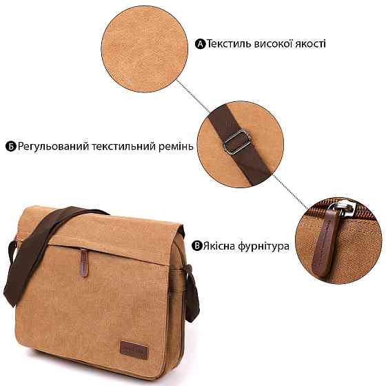 Текстильная сумка для ноутбука 13 дюймов через плечо Vintage 20190 Коричневая Киев
