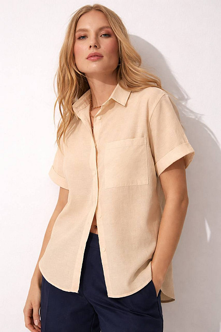Рубашка женская Mix Ray 3950 наложен карман короткий рукав оверсайз бежевая, бежевый, M Киев - изображение 19