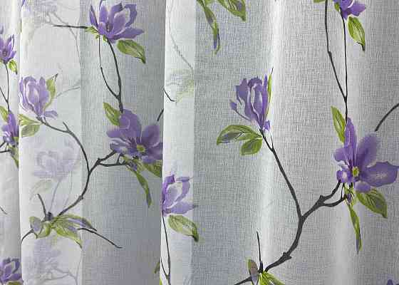 Тюль батист, колекція "Flora" колір білий з фіолетовим та салатовим 1907т Київ
