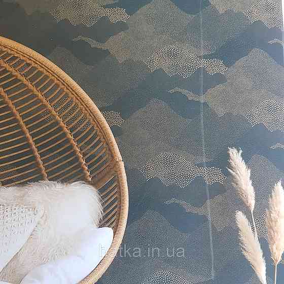 Шпалери вінілові на флізелін Caselio The Place to bed 0.53х10 м абстракція хвилі золотисті хмари на синьому 3д Київ