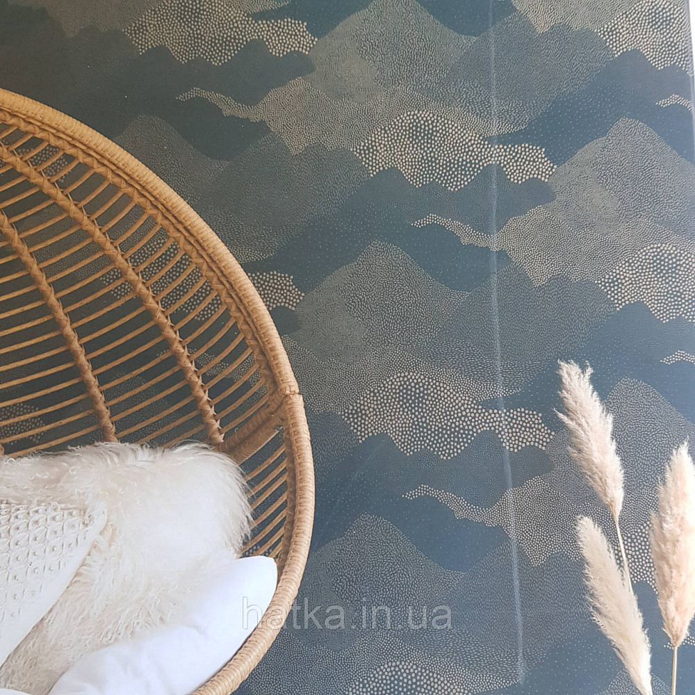 Шпалери вінілові на флізелін Caselio The Place to bed 0.53х10 м абстракція хвилі золотисті хмари на синьому 3д Київ - фото 1