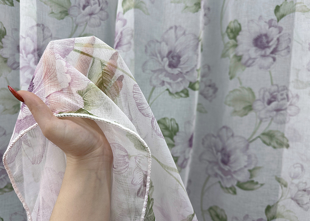 Тюль батист, колекція "Flora" колір білий з бузковим та салатовим 1367т Київ - фото 4