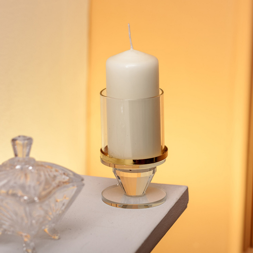 Декоративний скляний підсвічник з золотим обрамленням 6×10 см Київ - фото 2