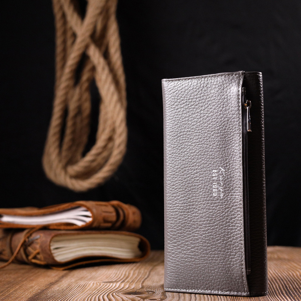 Вместительный женский кошелек из натуральной кожи KARYA 21020 Серый Киев - изображение 10