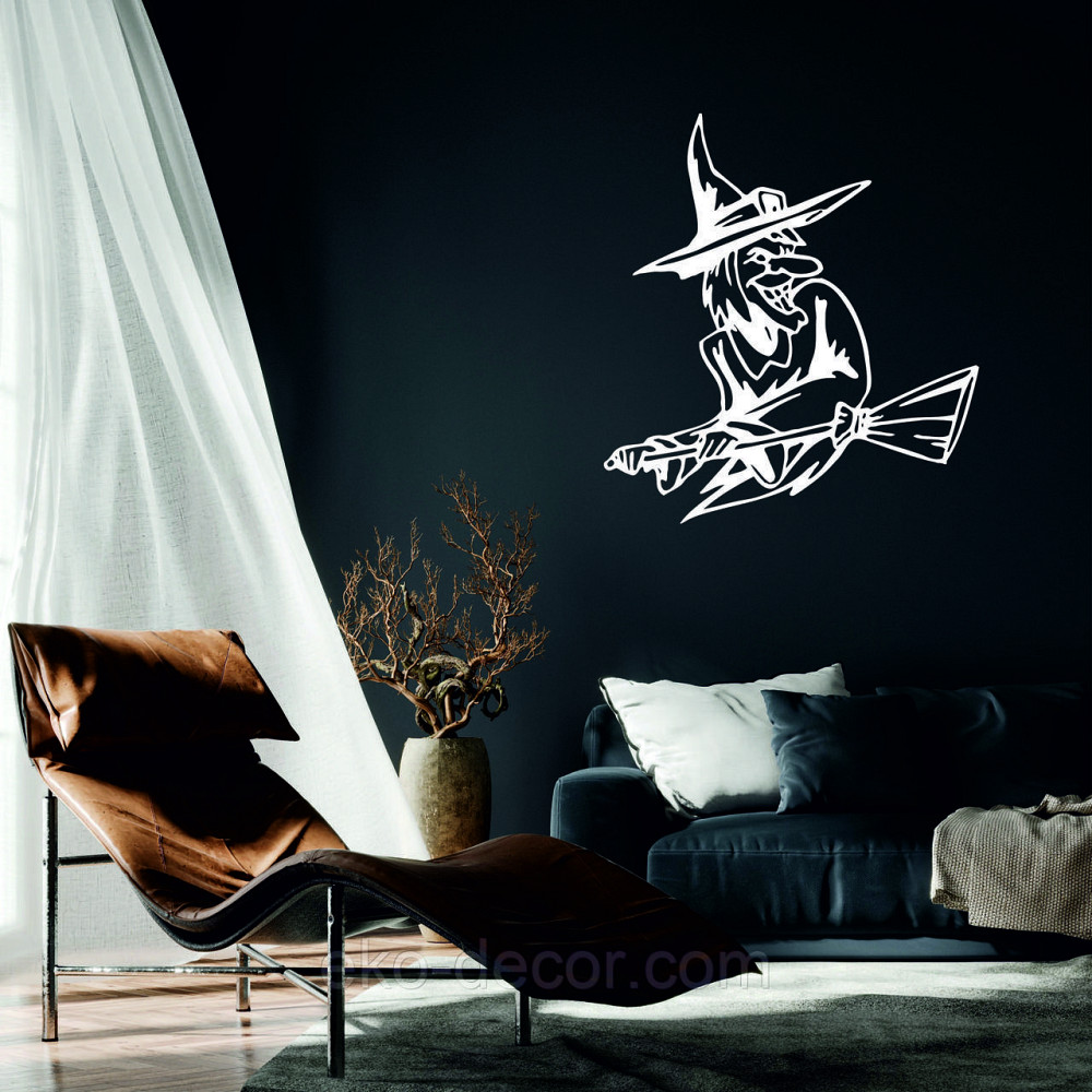 Декоративное настенное Панно «Ведьма с метлой», Декор на стену 70*64 см, Белый Киев - изображение 1