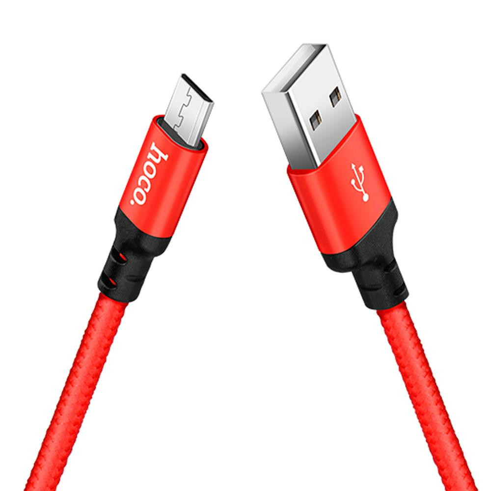 Кабель HOCO X14 USB - Micro 1м, нейлон, чорний-червоний Київ - фото 1