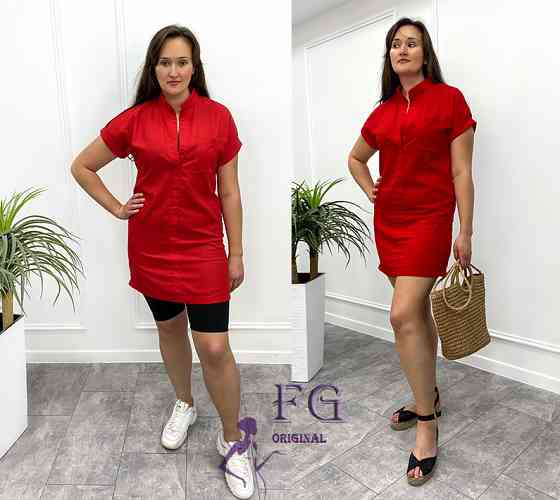 Женская льняная туника большого размера Inga 54-56, Красный Киев