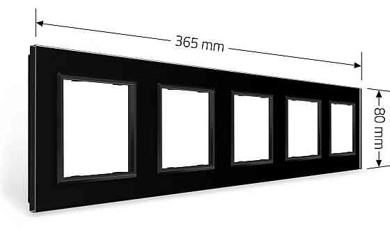 LIVOLO Рамка 5-постова LIVOLO, загартоване скло, чорна матова, 365×80 мм (VL-P7E/E/E/E/E-10BS06 Коломыя