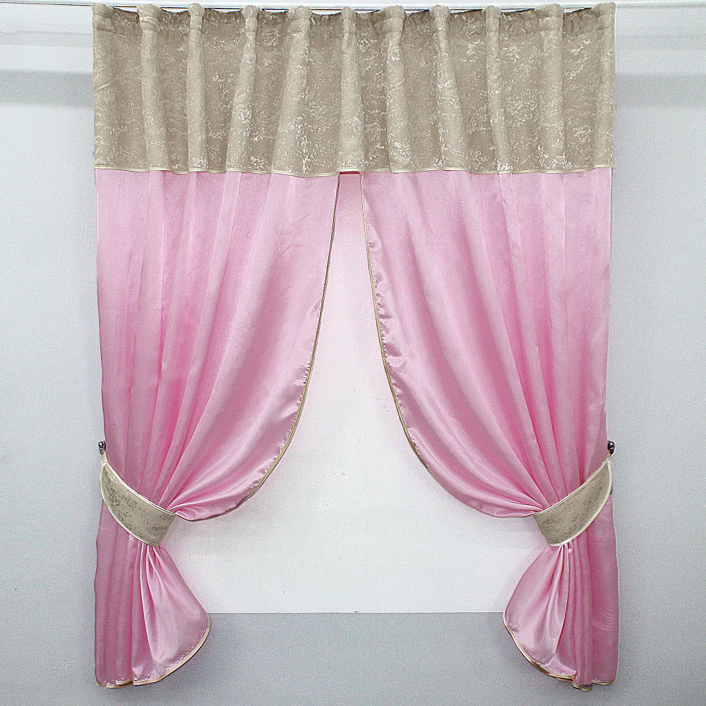 Кухонные шторы VR-Textil № 073к с ламбрекеном и подхватами розовый с серо-бежевым 270х170 см (52-0292) Киев - изображение 1