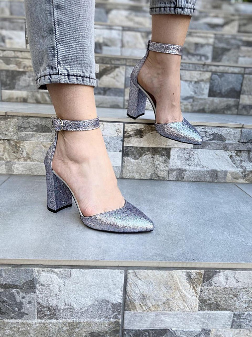 ARLEN Жіночі босоніжки срібні із закритим носком літні з натуральної шкіри на підборах ARLEN Бо Коломия - фото 10