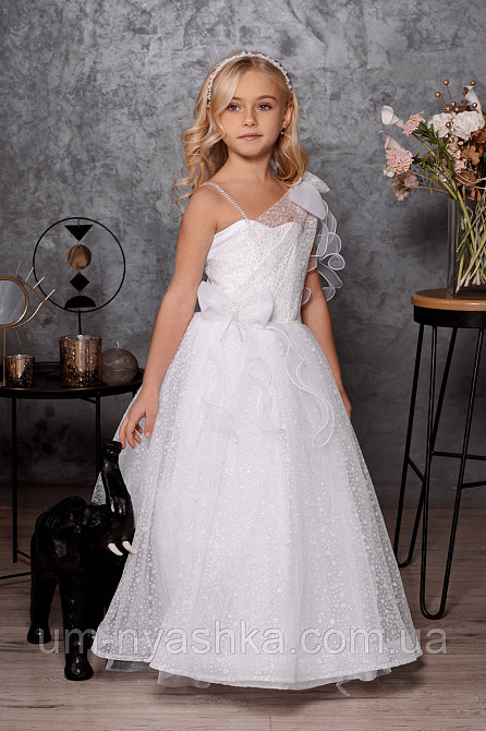 Длинное блестящее белое платье через одно плечо Кривой Рог - изображение 1