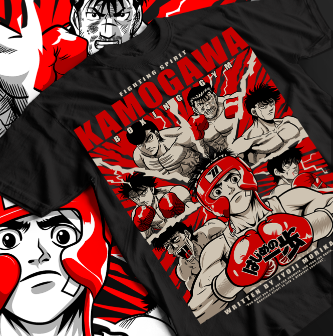 Футболка для хлопчика з аніме принтом Аніме Боксінг Хаджіме Но оверсайз (зріст від 165 до 180) Чорний AnimeJ0600m Дніпро - фото 1