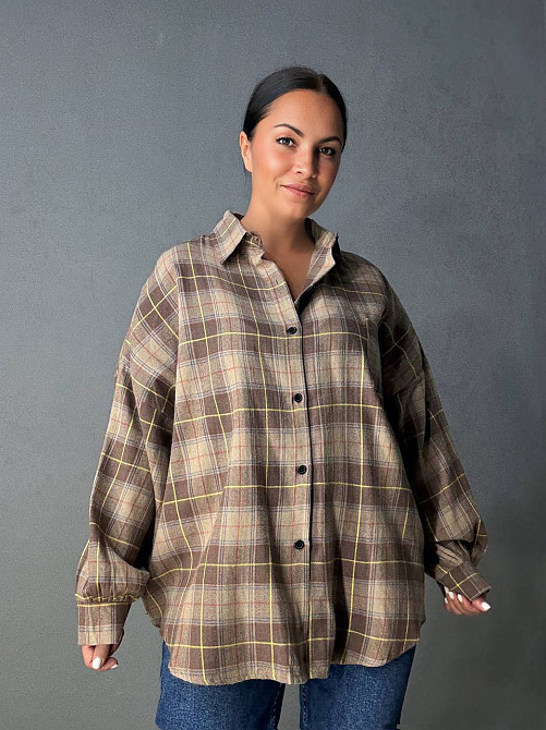 Рубашка женская A-N 8313 в клетку оверсайз широкая хлопковая, коричневый, one size Киев - изображение 1