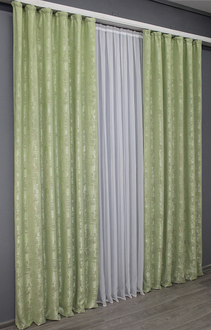 Комплект готових штор VR-Textil Жакард Sultan XO № 1367ш Світло-оливковий 130х270 см 2 шт (39-0051) Київ - фото 4