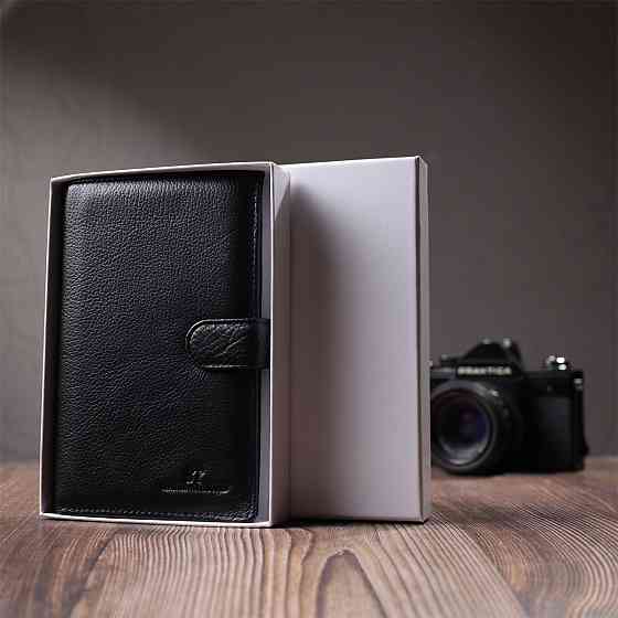 Універсальний чоловічий гаманець для грошей та документів з натуральної шкіри ST Leather 22735 Чорний Київ