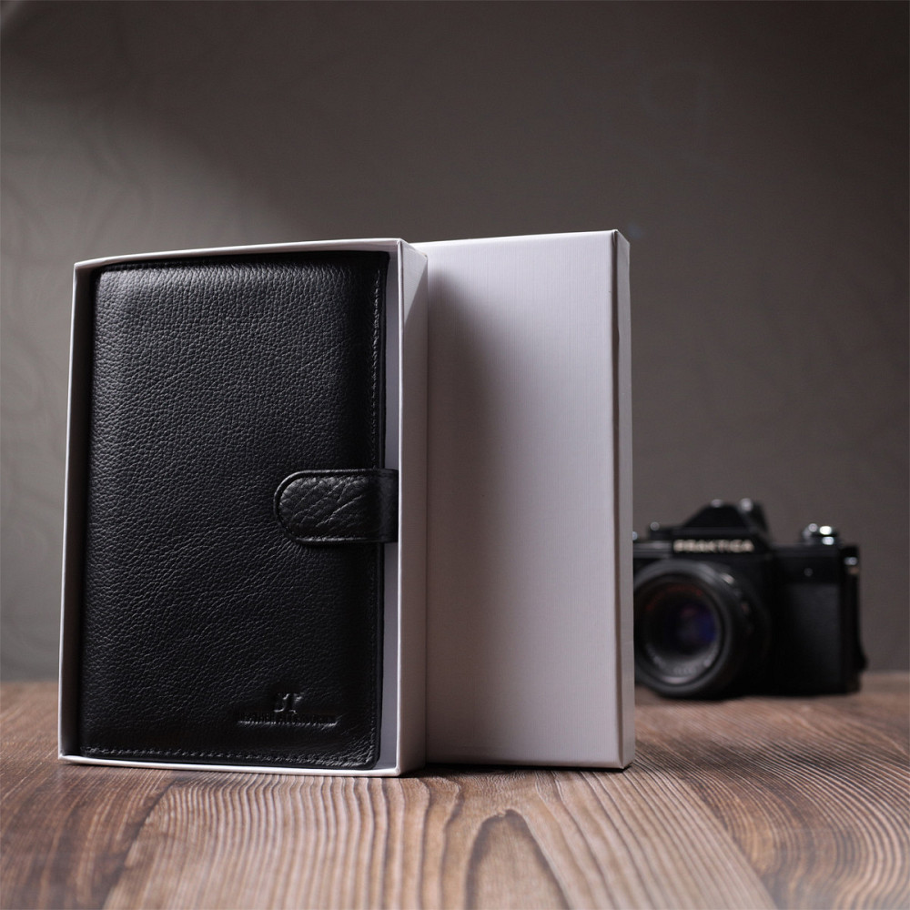 Універсальний чоловічий гаманець для грошей та документів з натуральної шкіри ST Leather 22735 Чорний Київ - фото 1