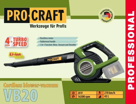 Повітродувка акумуляторна Procraft VB20 (без АКБ та ЗП, 20В) Львів
