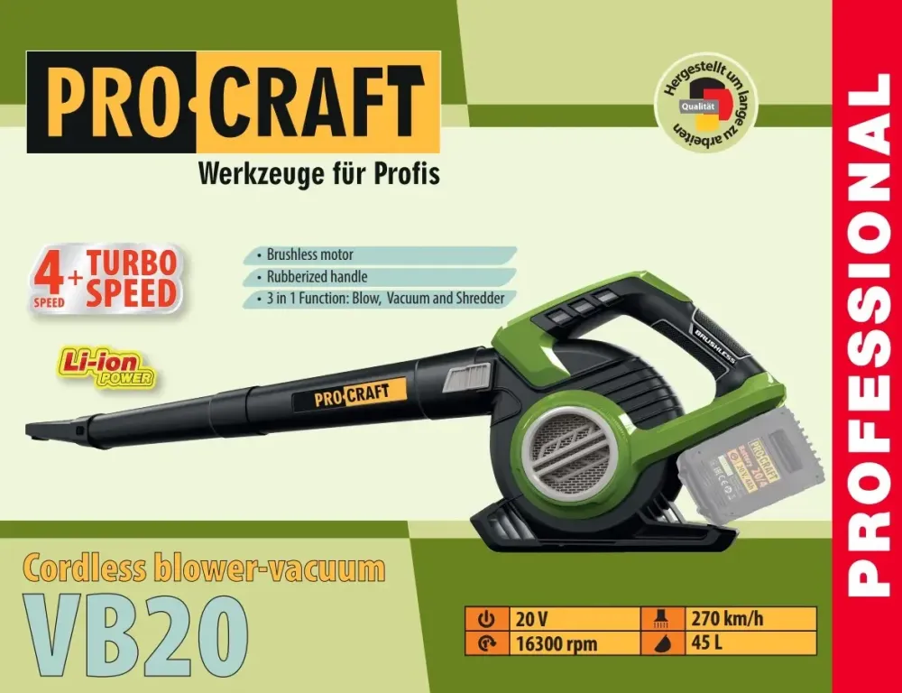Повітродувка акумуляторна Procraft VB20 (без АКБ та ЗП, 20В) Львів - фото 2