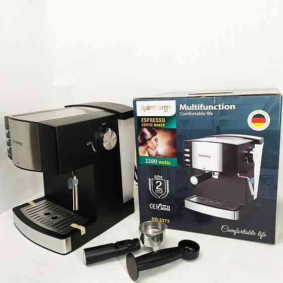 Кавомашина рожкова еспресо Rainberg RB-2273 2200Вт з капучинатором 1.6л, напівавтоматична кавоварка GP-76 Львів