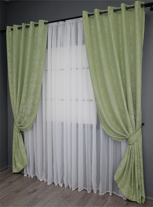 Комплект штор на люверсах VR-Textil Жакард Sultan YL № 1367ш Світло-оливковий 150х250 см 2 шт (37-0055) Київ - фото 3