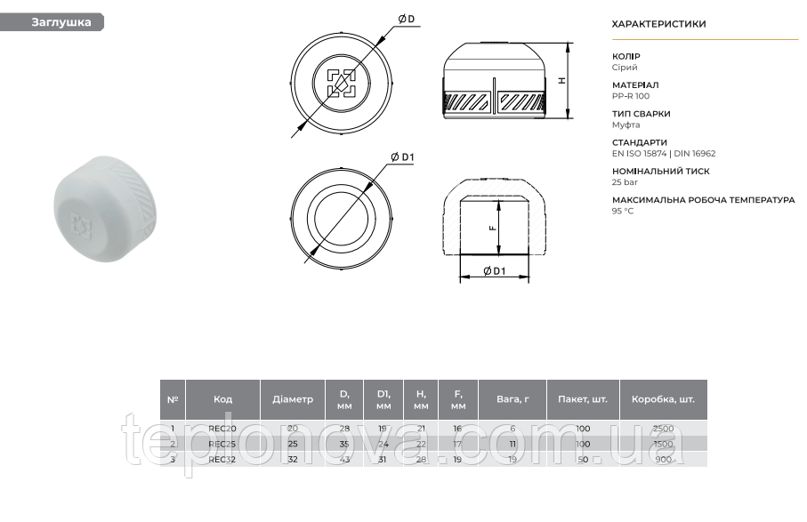 Заглушка PPR ø20 (Полипропилен)  Raftec REC20 Черновцы - изображение 2