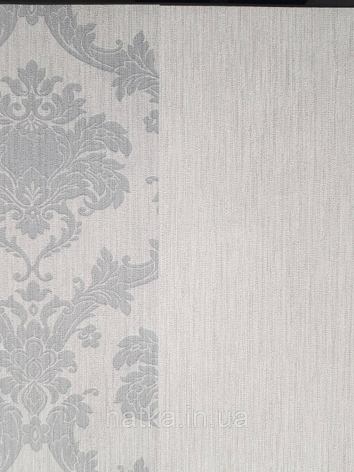 Шпалери вінілові на флізелін Rasch Ornament 1.06х10 однотонні структурні тонка смуга сірі з зеленим 973242 Київ - фото 2