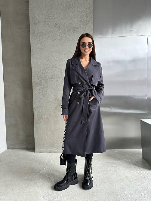 Жіночий трендовий стильний тренч  щільний котон-парка Графіт Одеса - фото 1