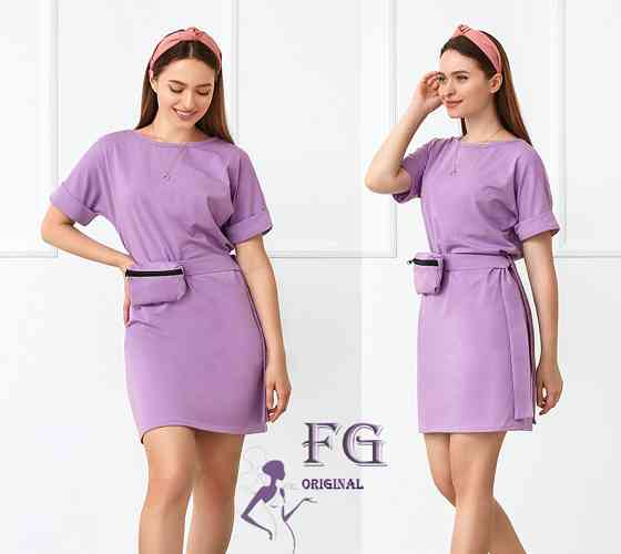 Жіноче літнє плаття з сумочкою на поясі "Амбер" оптом | Норма і батал | Розпродаж моделі 50-52, Ліловий Київ