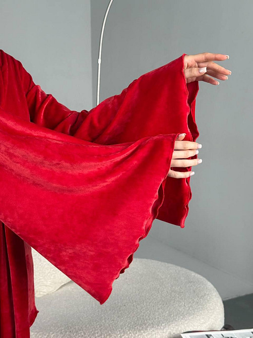 Женский домашний велюровый мини халат плюш велюр Красный, 48/52 Одесса - изображение 6