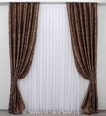 Комплект готових штор VR-Textil Жакард Вензель № 478ш Світло-коричневий 150х270 см 2 шт (30-219) Київ
