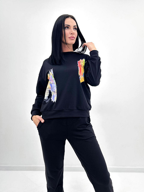 Жіночий костюм-двійка з капюшоном "Rainbow"| Норма | Розпродаж моделі Чорний, 46-48 Київ - фото 3