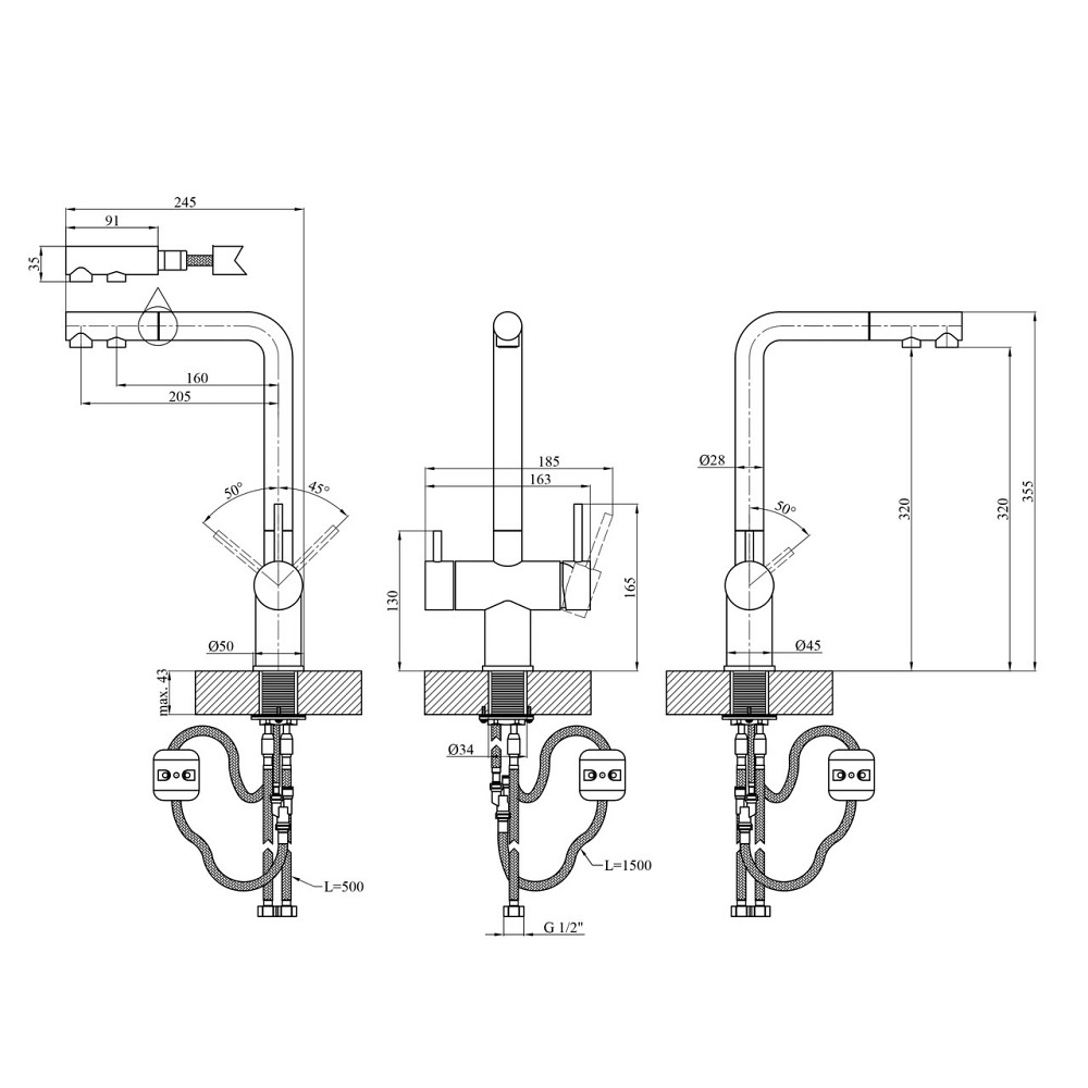 Змішувач для кухні з під'єднанням до фільтра Kroner KRP Edelstahl Klassisch — PVD03811 Київ - фото 2