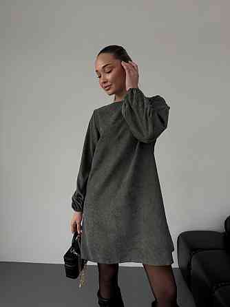 Женское базовое платье свободного кроя с объемными рукавчиками микровельвет Хаки, 46/48 Одесса