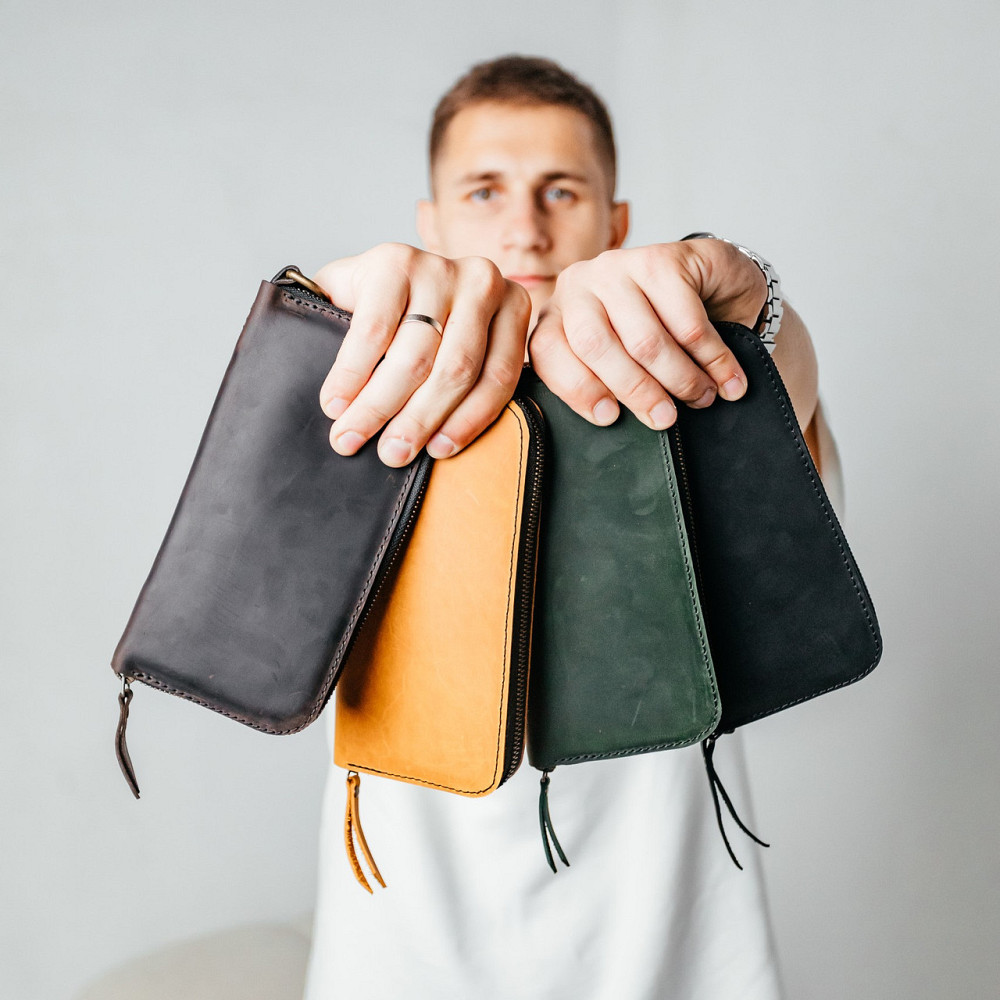 Чоловічий гаманець шкіряний, місткий гаманець із відділеннями на блискавці, Crazy HorseMasterSem Київ - фото 1