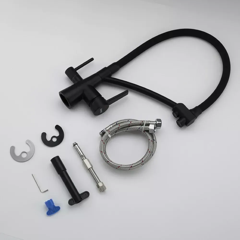 Смеситель для кухни под фильтр GAPPO G4398-16 с гибким изливом, черный Киев - изображение 5