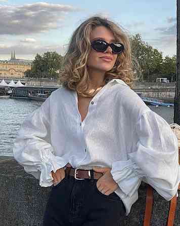Льняная рубашка с объемными рукавами, 48-52 Лубны
