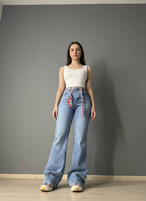 Джинсы женские Dragon 8330 flare клеш от колена с поясом увеличенные размеры голубые, голубой, 31, 31, 84 см, 108 см Киев - изображение 14