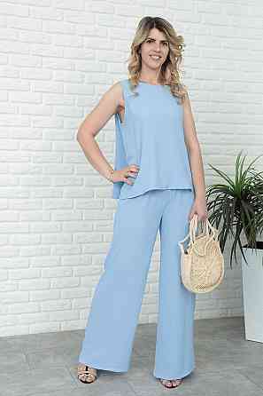 Літній костюм зі штанами палаццо "Stellar" оптом | Батал | Розпродаж моделі Блакитний, 50-52 Київ