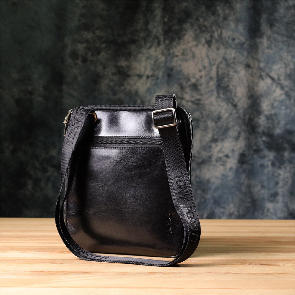 Мужская сумка через плечо из гладкой натуральной кожи Tony Perotti 20855_1 (9137-20 nero) Черный Киев - изображение 2