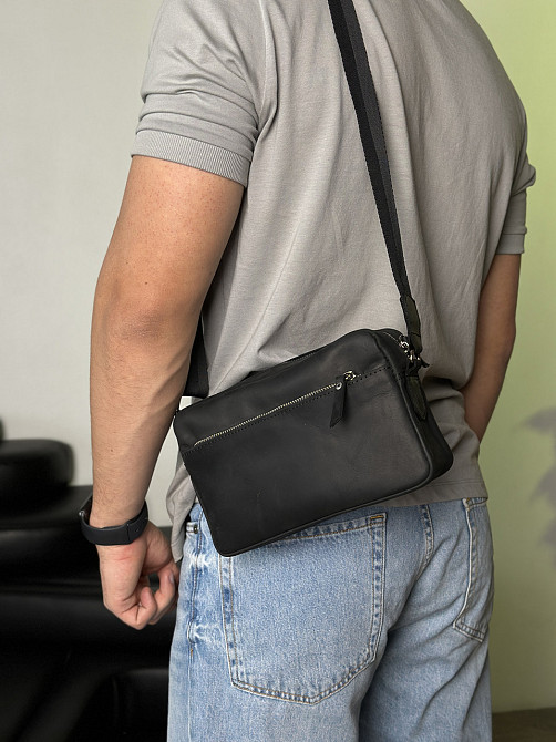 Сумка мужская через плечо, барсетка, кожаная вместительная, чернаяMasterSem Киев - изображение 8