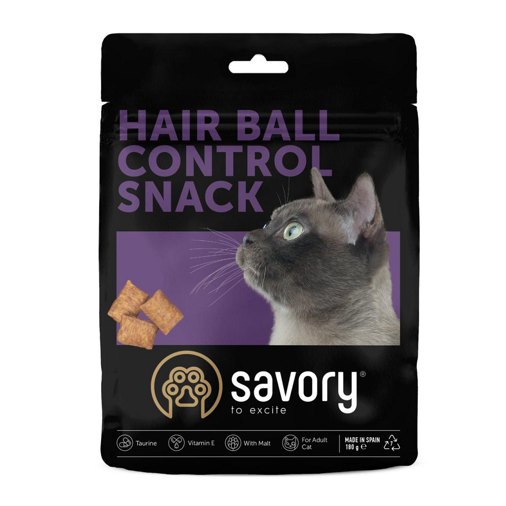 Хрустящие лакомства для кошек Сейвори Savory Cats Snacks Pillows Hair Ball Control подушечки для вывода шерсти, 180 г Киев - изображение 1